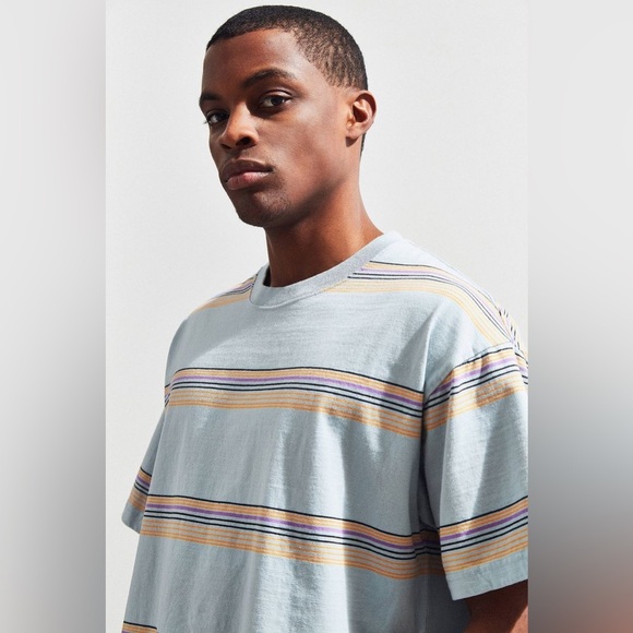 UO Dillon Open Variegated Stripe Tee Blue Large - Picture 2 of 9
